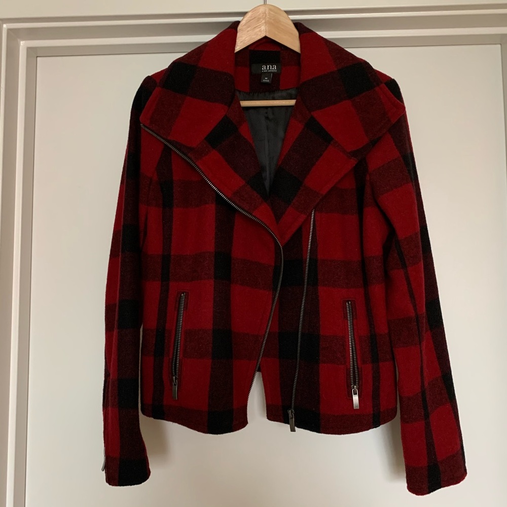 a.n.a Buffalo Plaid Asymmetrical Zipper Jacket